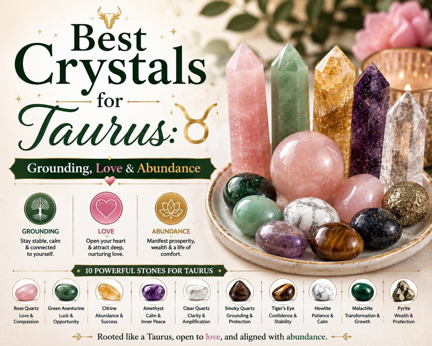 Best Crystals for Taurus: Grounding, Love and Quiet Abundance