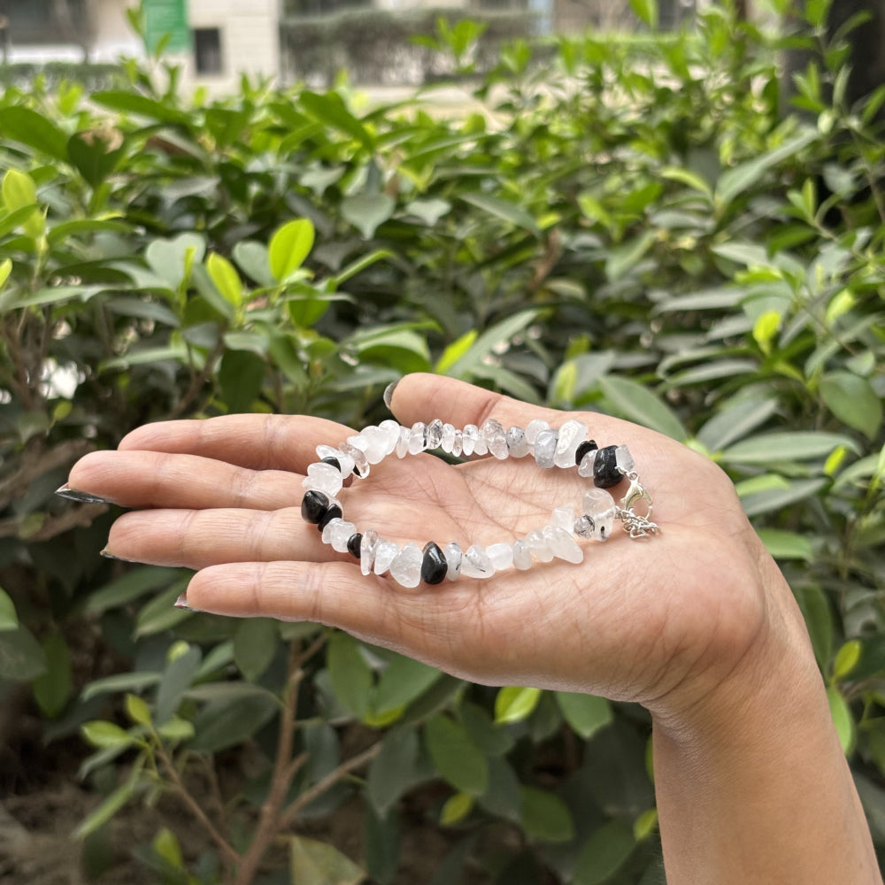 Black Rutilated Quartz Chips Bracelet Adjustable