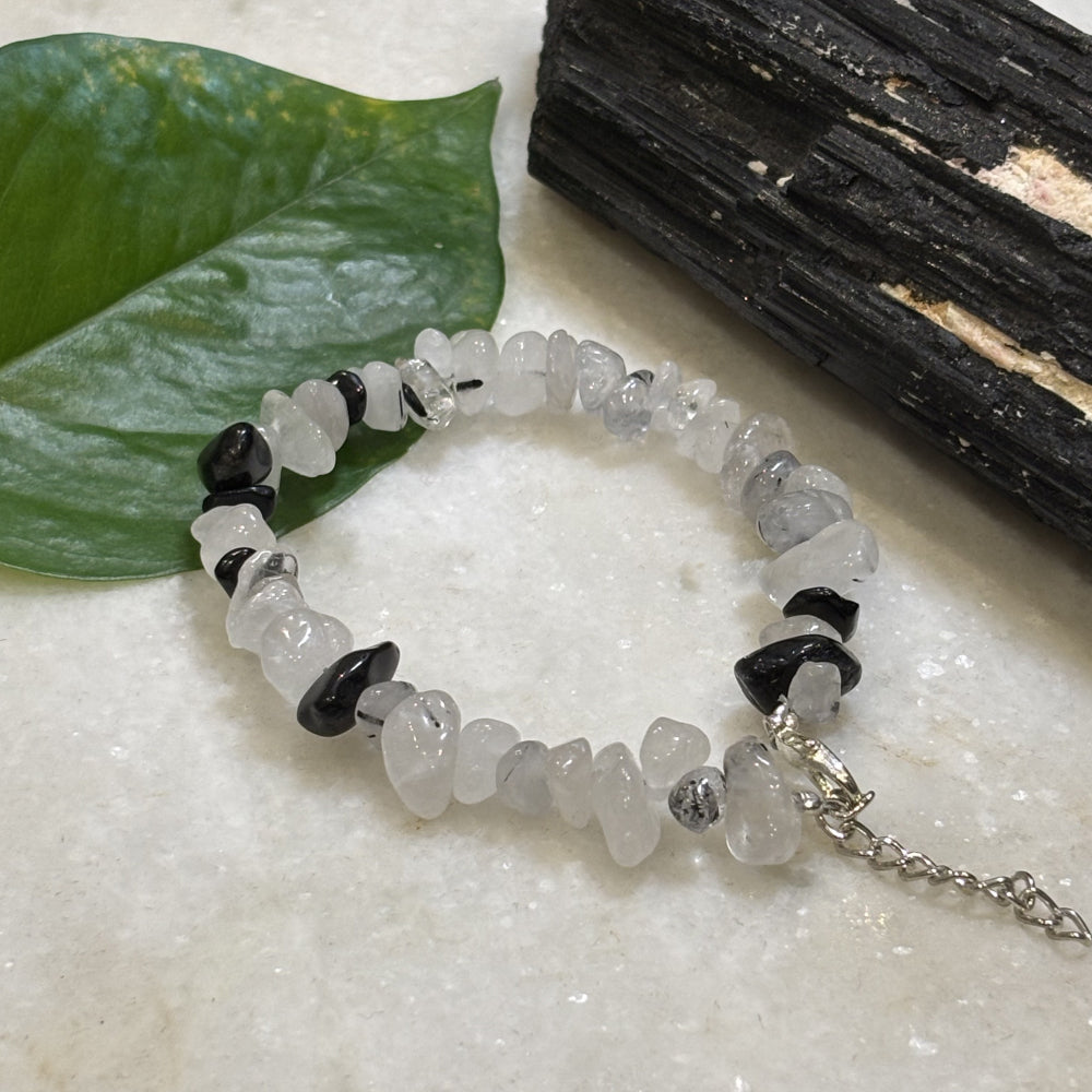 Black Rutilated Quartz Chips Bracelet Adjustable