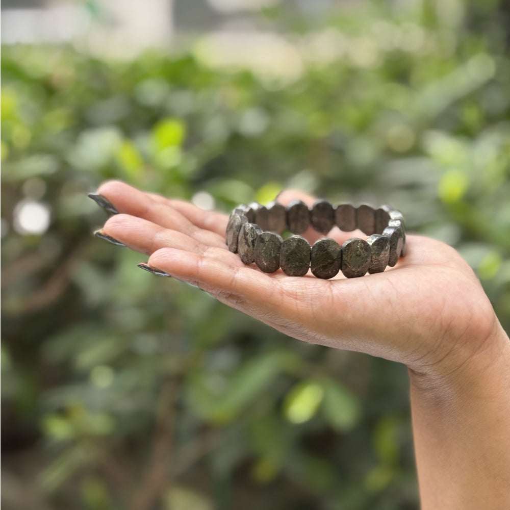 Natural Pyrite Oval Faceted Bracelet for Money Attraction