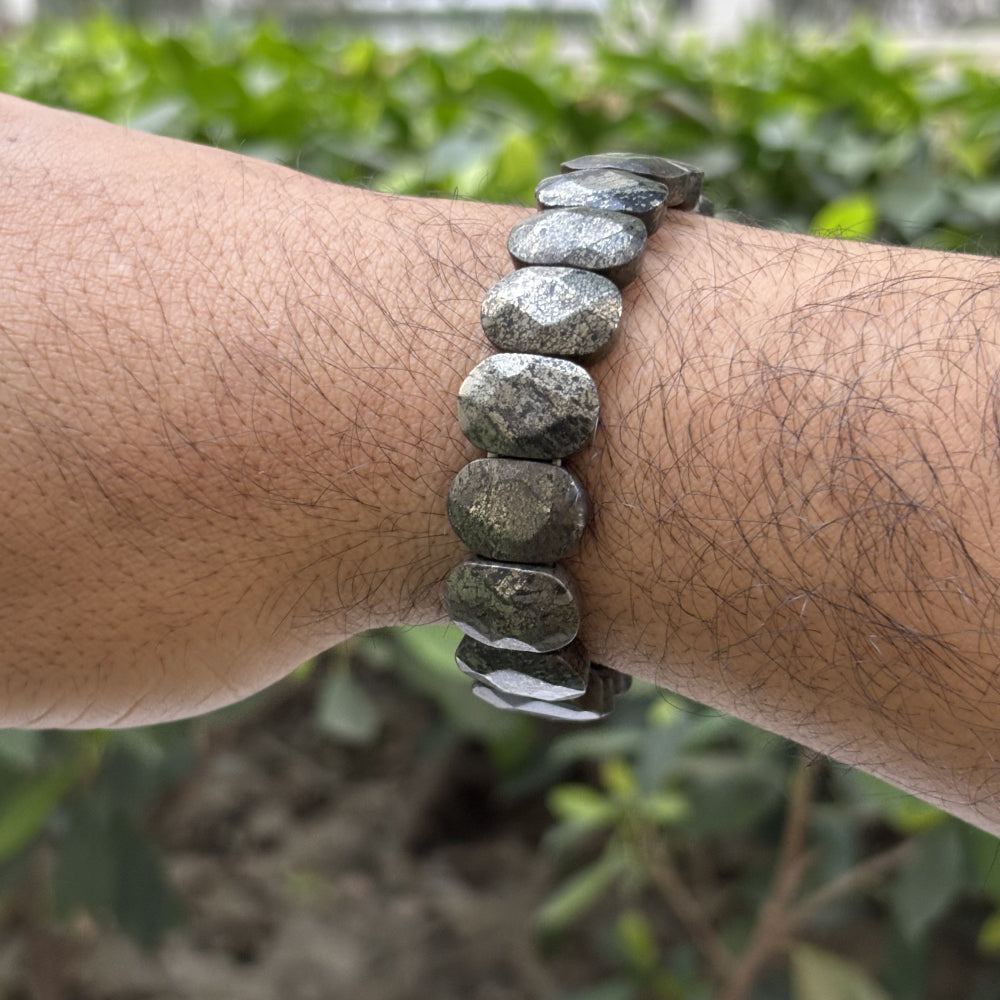 Natural Pyrite Oval Faceted Bracelet for Money Attraction