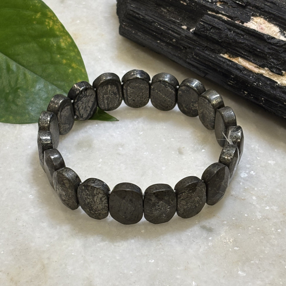 Natural Pyrite Oval Faceted Bracelet for Money Attraction