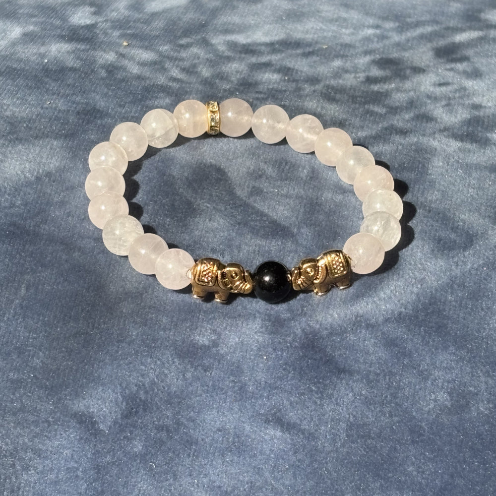 Natural Rose quartz and 1 black obsidian with elephant for healing