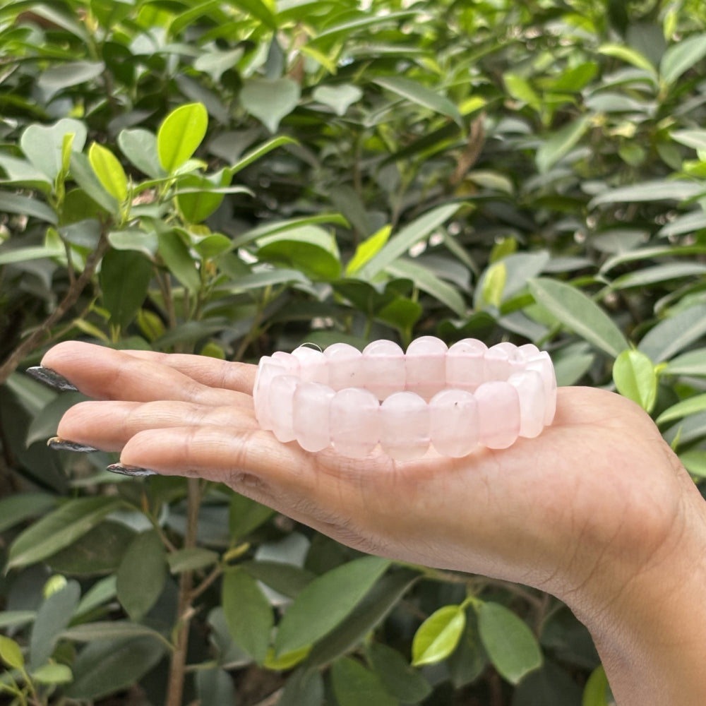 Natural Rose Quartz Oval Faceted Bracelet for Healing