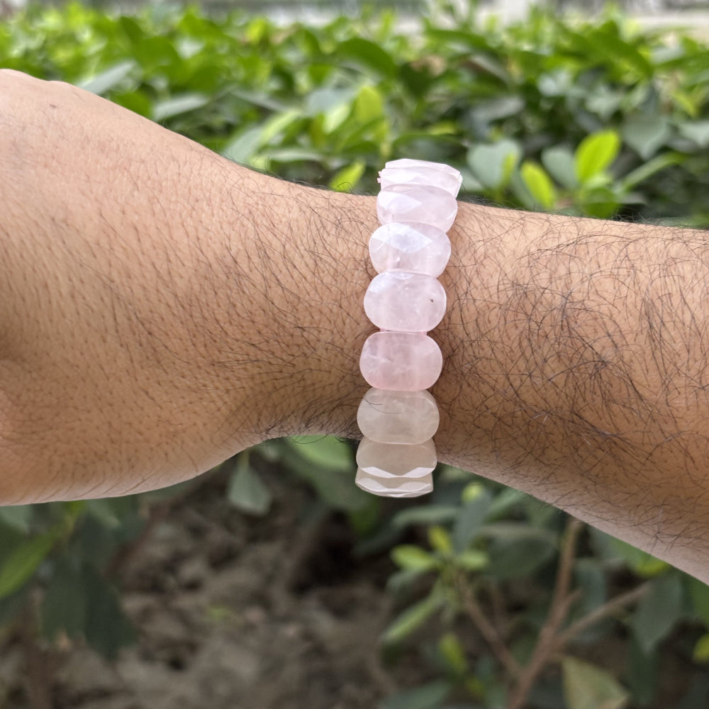 Natural Rose Quartz Oval Faceted Bracelet for Healing