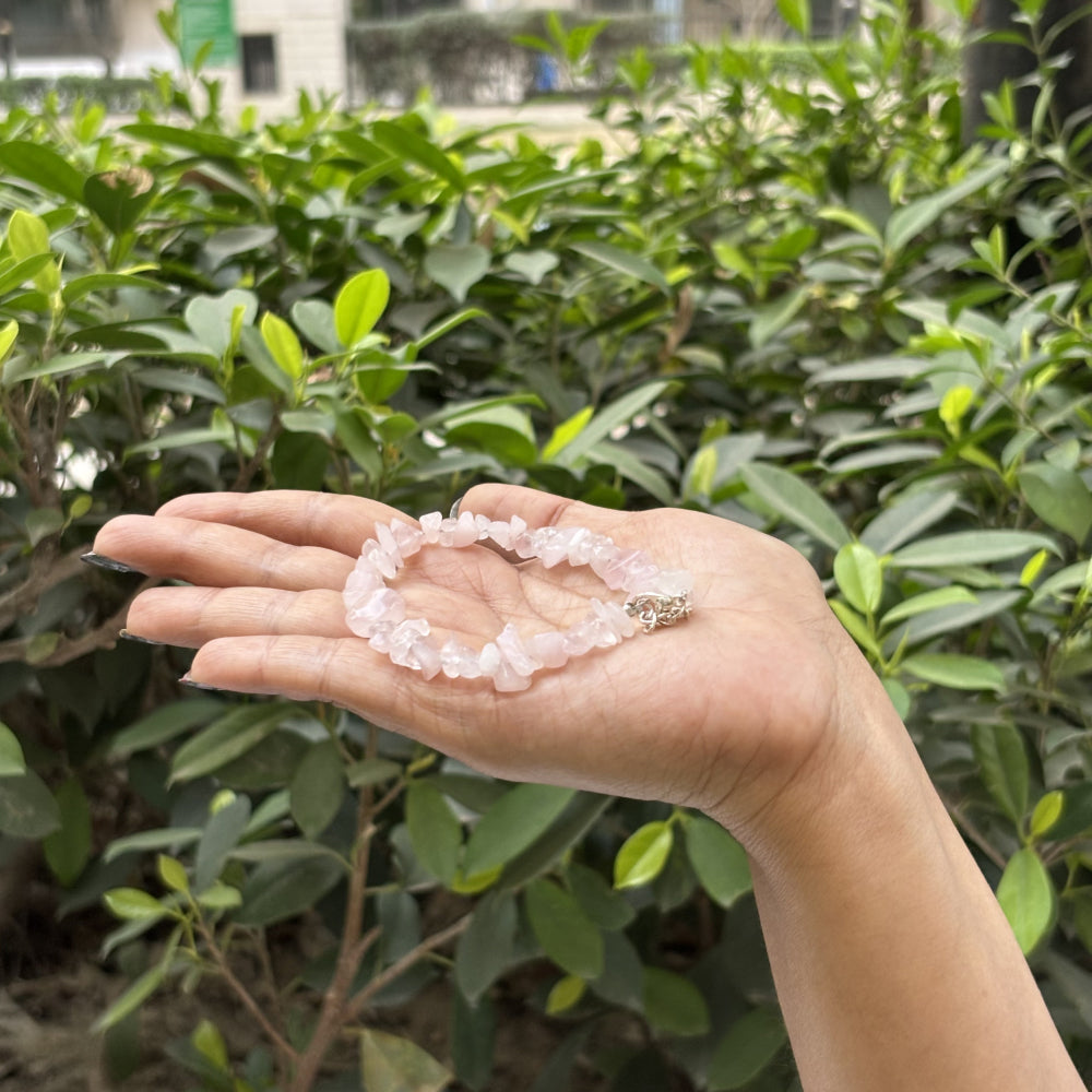 Rose Quartz Chips Bracelet Adjustable