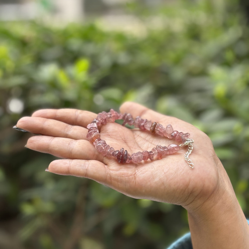 Strawberry Quartz Chips Bracelet Adjustable