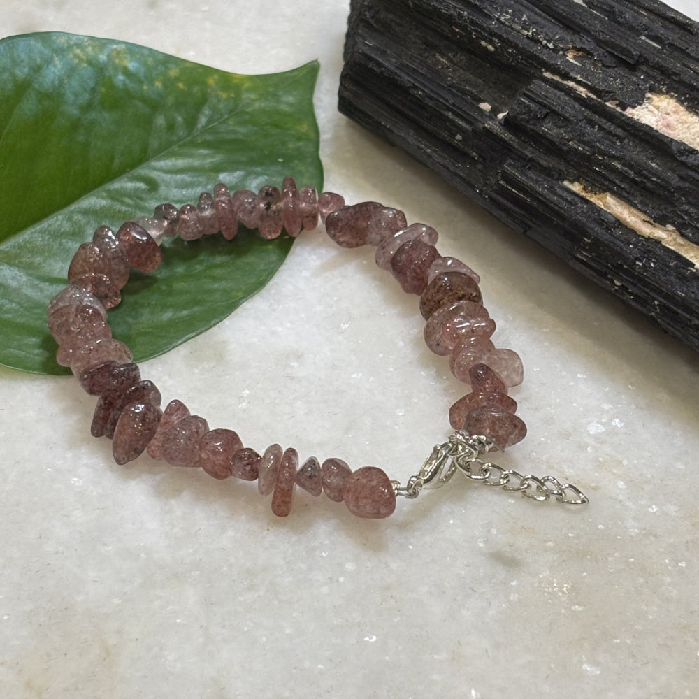 Strawberry Quartz Chips Bracelet Adjustable