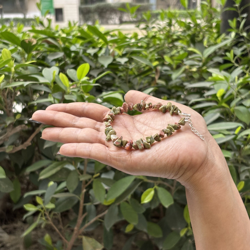 Unakite Chips Bracelet Adjustable