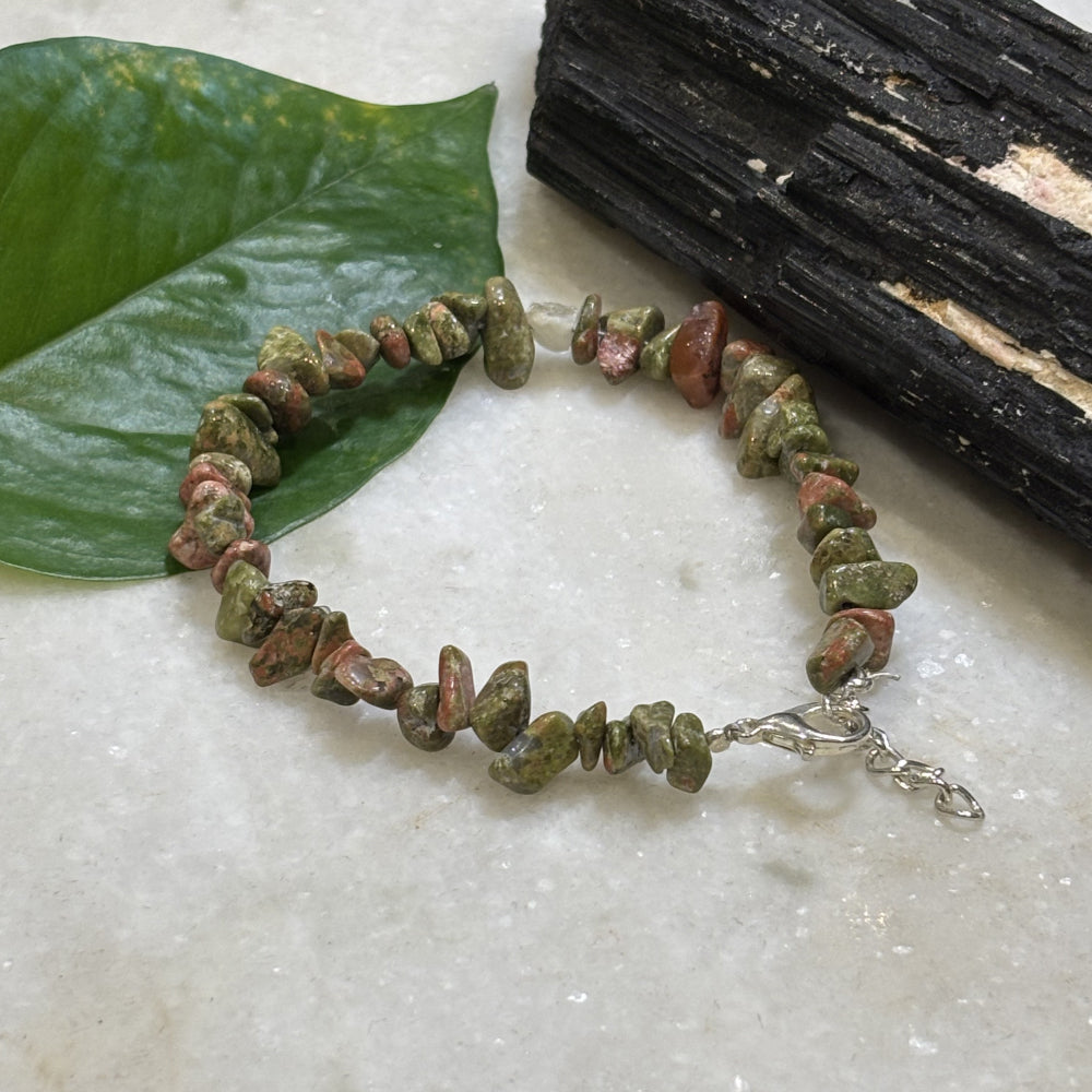 Unakite Chips Bracelet Adjustable