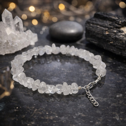 Ankastra clear quartz bracelet with polished stones, designed for clarity, energy amplification, and healing.